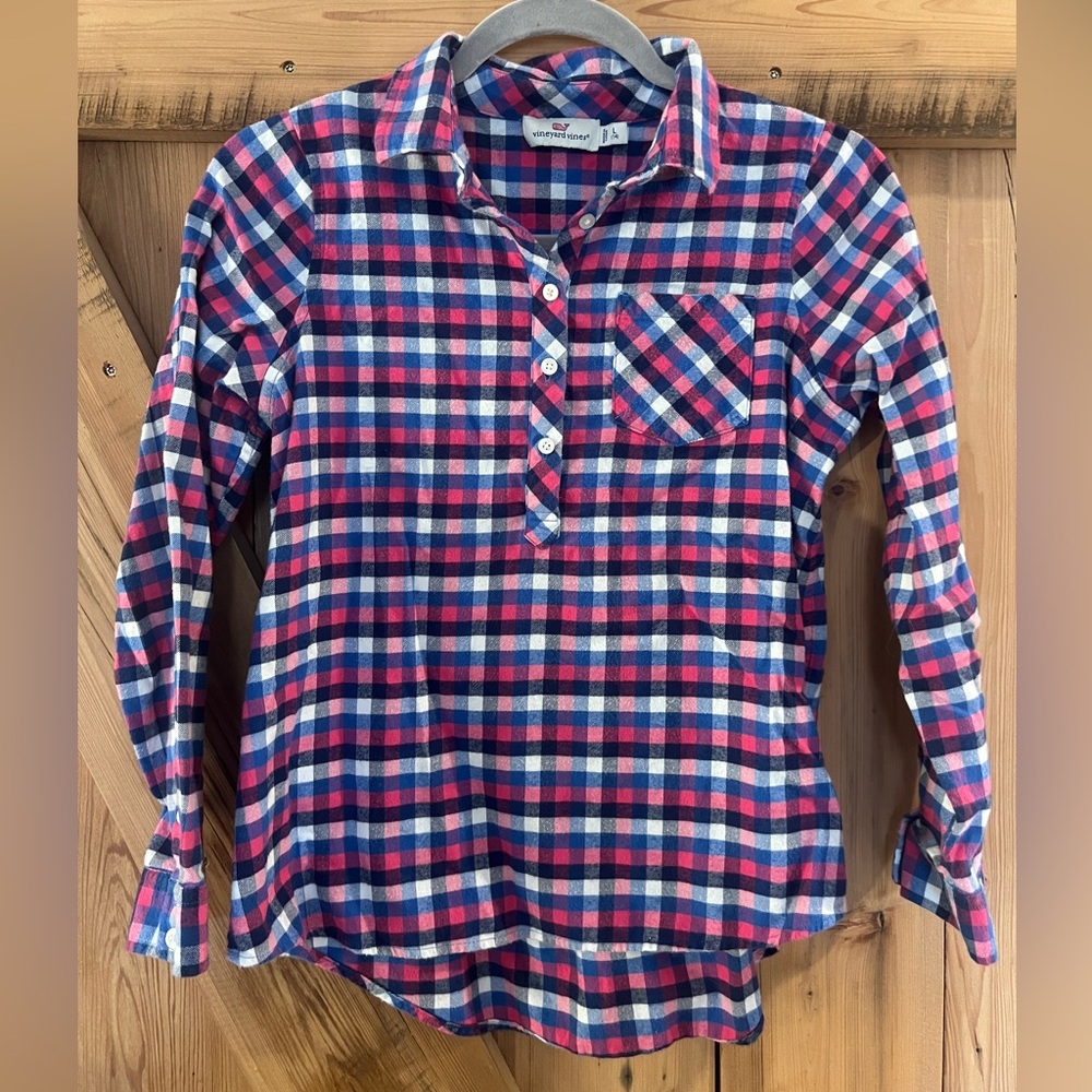 Vineyard Vines Girls Charleston Popover Soft Flannel Shirt size 14 Large